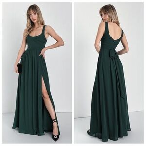 what color corsage for emerald green dress Noelle Strappy Tiered Satin Maxi Dress main image 0